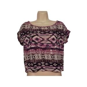 C & S Crop Top Women's M Multicolor Print Rayon Knit